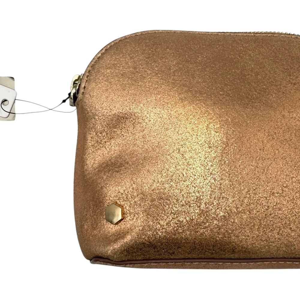 Chico's NWT Rose Gold Structured Shine Leather Pouch Cosmetic Bag Travel Case - Picture 5 of 13